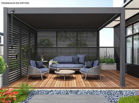 Pergola Bioclimatique Aluminium Autoportee 12m² - 3x4m - Gris - Lames Orientables de 0 à 120 degrés - ECLIPSE - Image 10