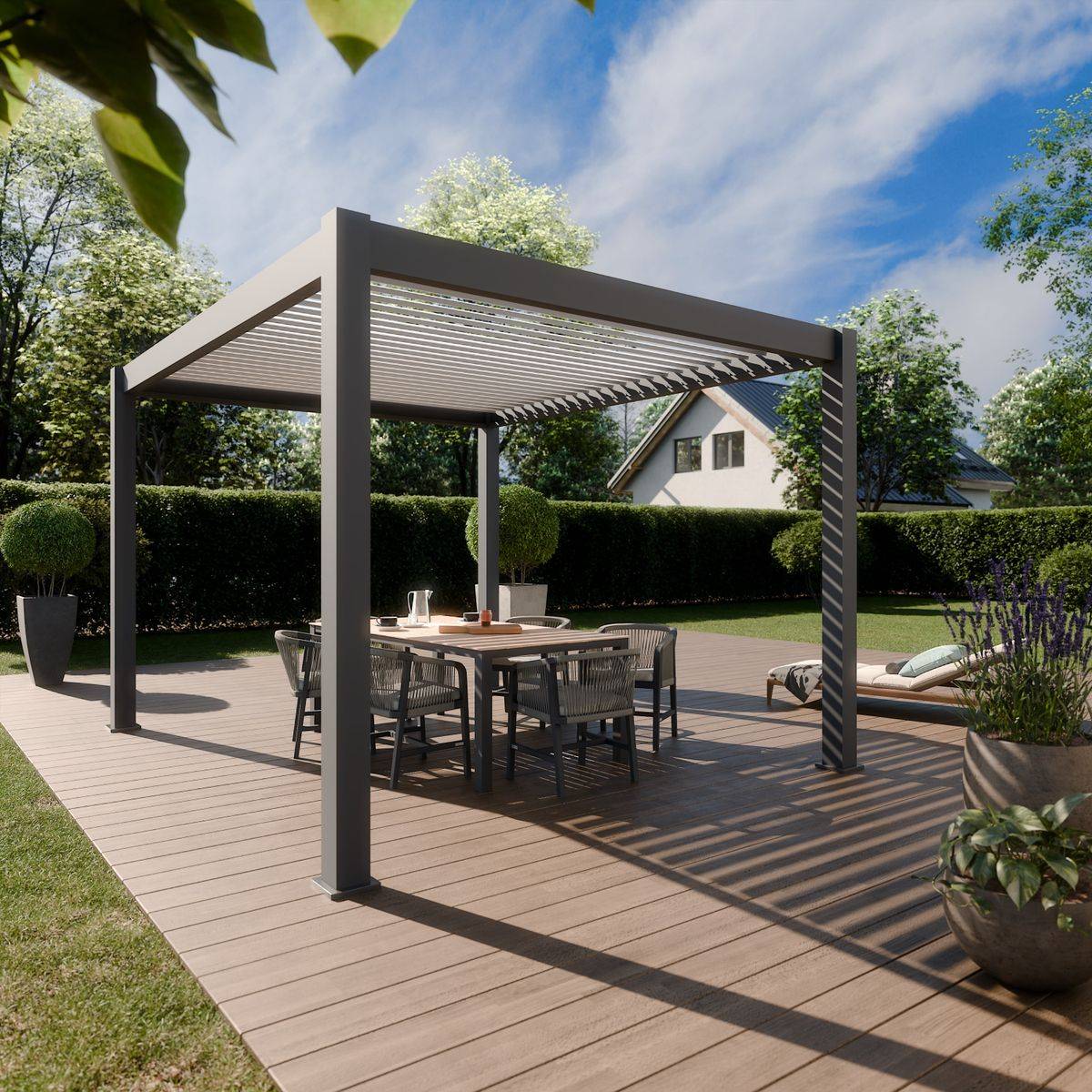Direct Abris - Pergola Bioclimatique Aluminium Autoportee 12m² - 3x4m - Gris - Lames Orientables de 0 à 120 degrés - ECLIPSE