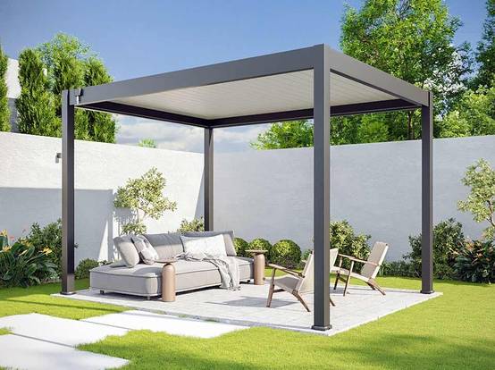 Pergola Bioclimatique Aluminium Autoportee 12m² - 3x4m - Gris - Lames Orientables de 0 à 120 degrés - ECLIPSE - Image 3