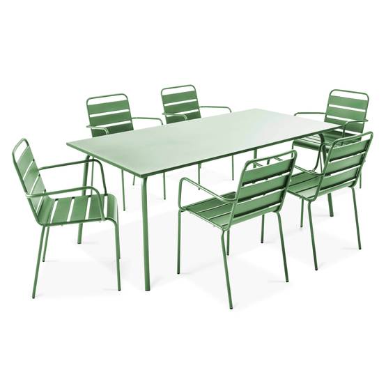 Oviala - Ensemble table de jardin et 6 fauteuils en métal vert cactus Palavas - Oviala - Image 1