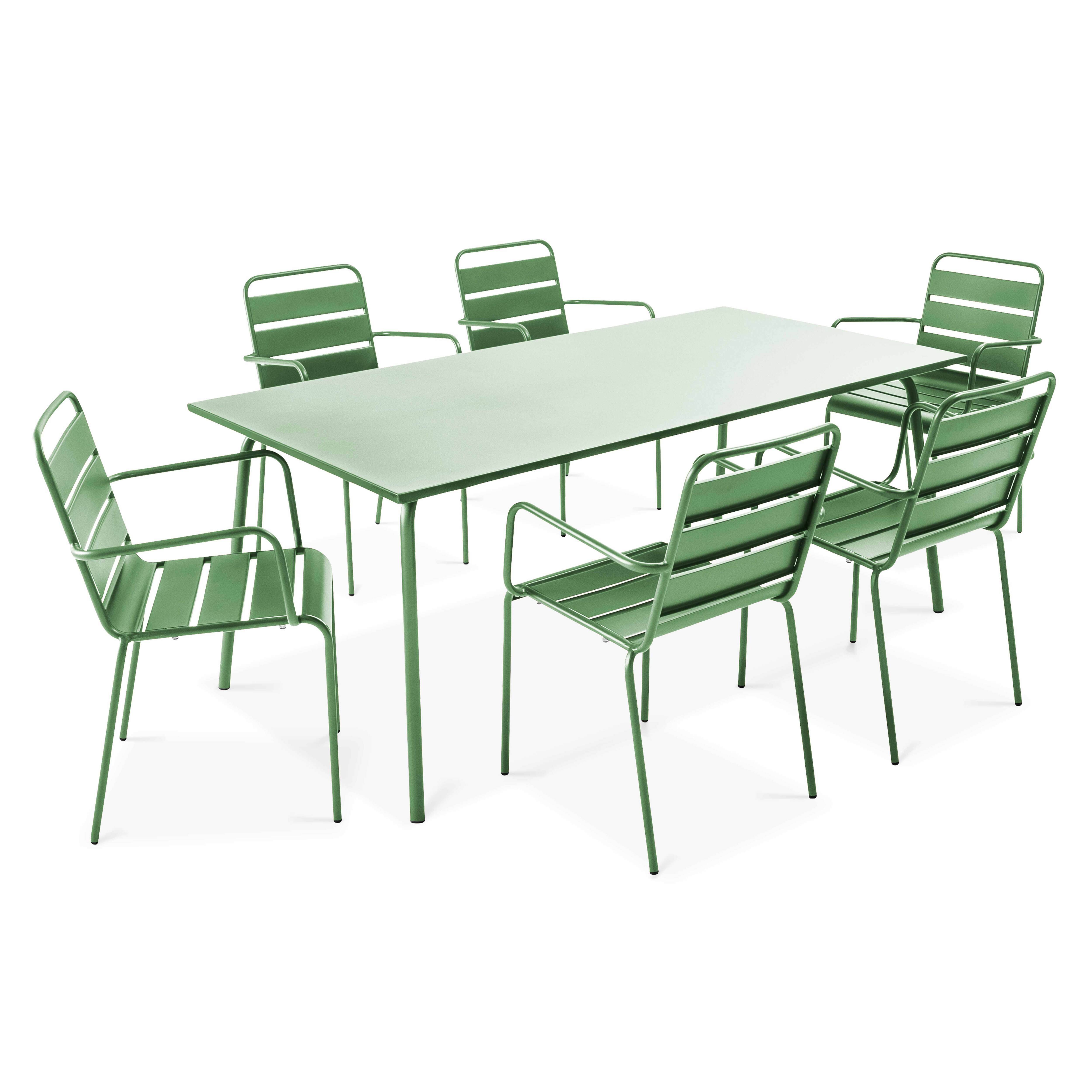 Oviala - Ensemble table de jardin et 6 fauteuils en métal vert cactus Palavas - Oviala - Image 1