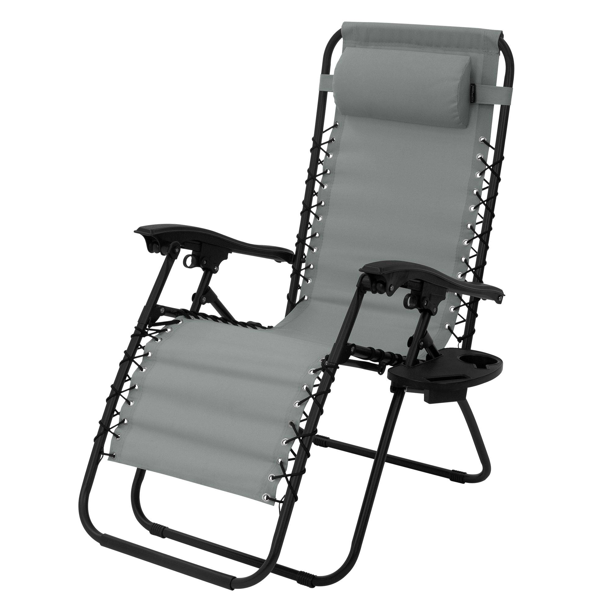 Ecd-Germany - Chaise Longue avec Appui-Tête et Porte-Gobelet, Pliable, Gris, en Acier/Tissu Polyester Oxford, Bain de Soleil de Champing - Imagen 1