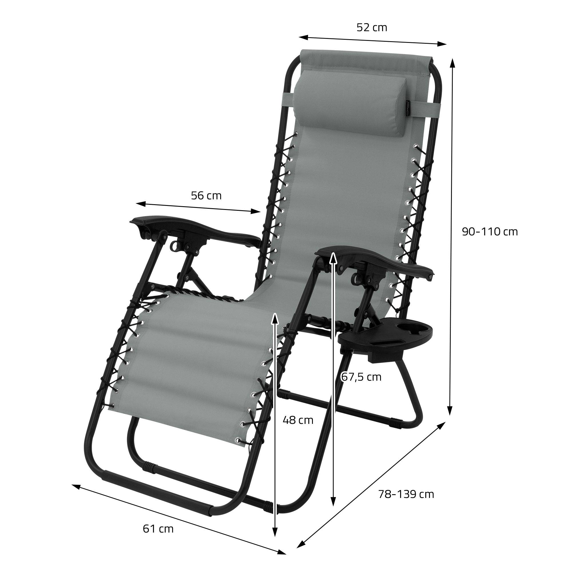 Ecd-Germany - Chaise Longue avec Appui-Tête et Porte-Gobelet, Pliable, Gris, en Acier/Tissu Polyester Oxford, Bain de Soleil de Champing - Imagen 9