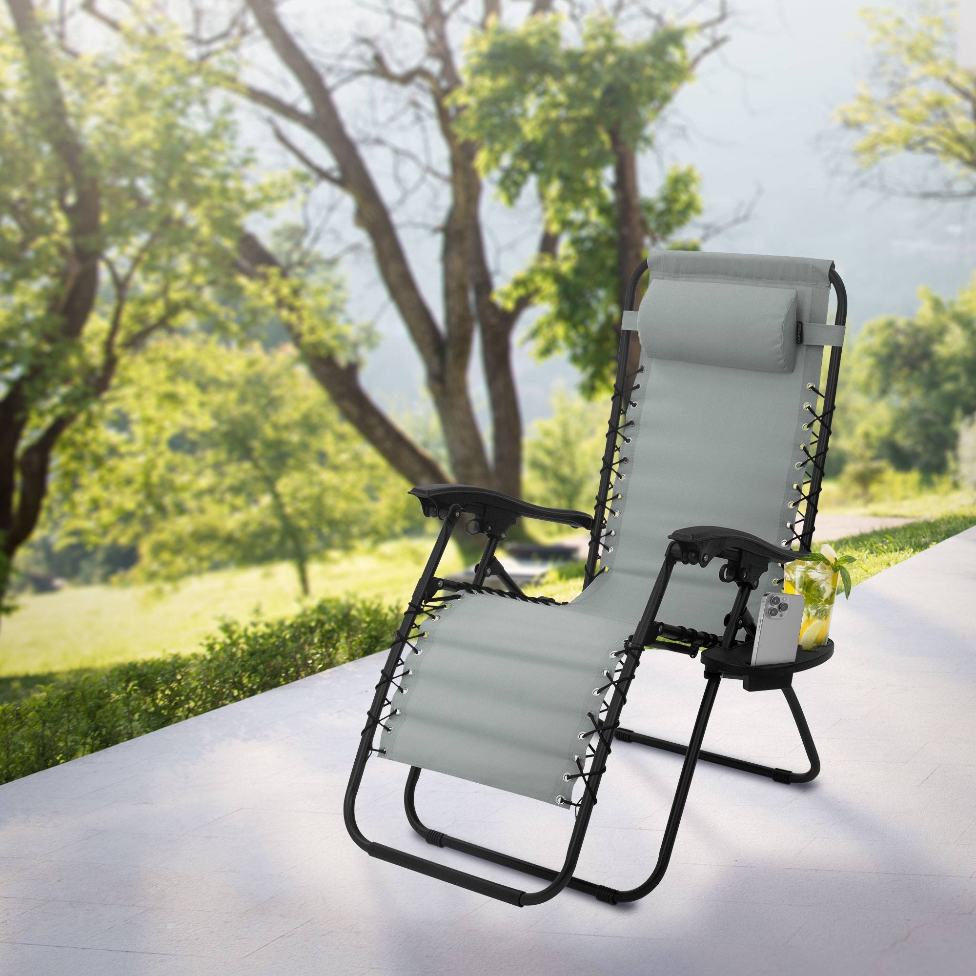 Ecd-Germany - Chaise Longue avec Appui-Tête et Porte-Gobelet, Pliable, Gris, en Acier/Tissu Polyester Oxford, Bain de Soleil de Champing - Imagen 10