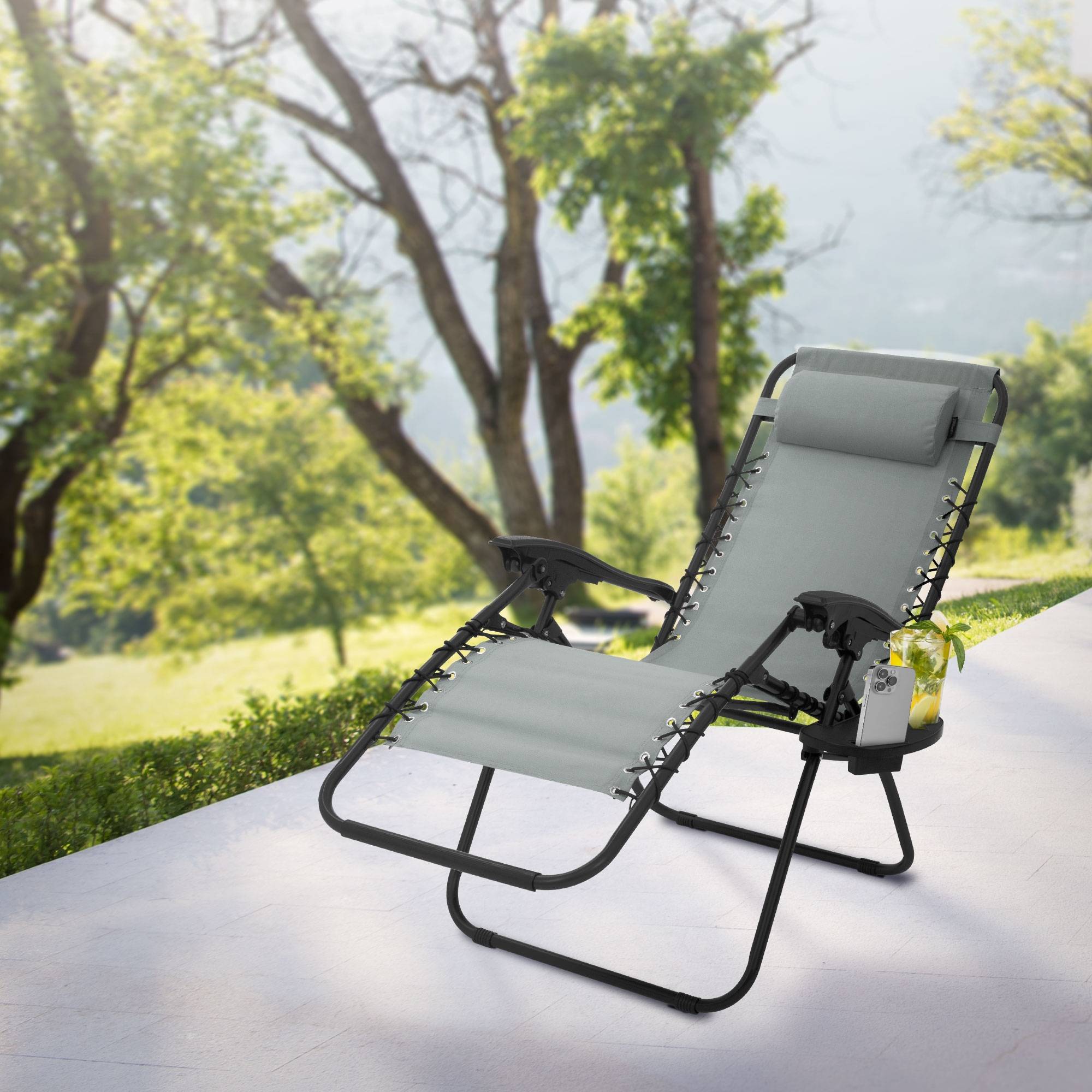 Ecd-Germany - Chaise Longue avec Appui-Tête et Porte-Gobelet, Pliable, Gris, en Acier/Tissu Polyester Oxford, Bain de Soleil de Champing - Imagen 8