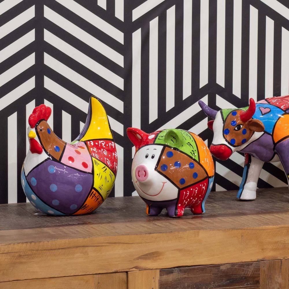 Origen - Tirelire en dolomite peinture multicolore Cochon - Imagen 2