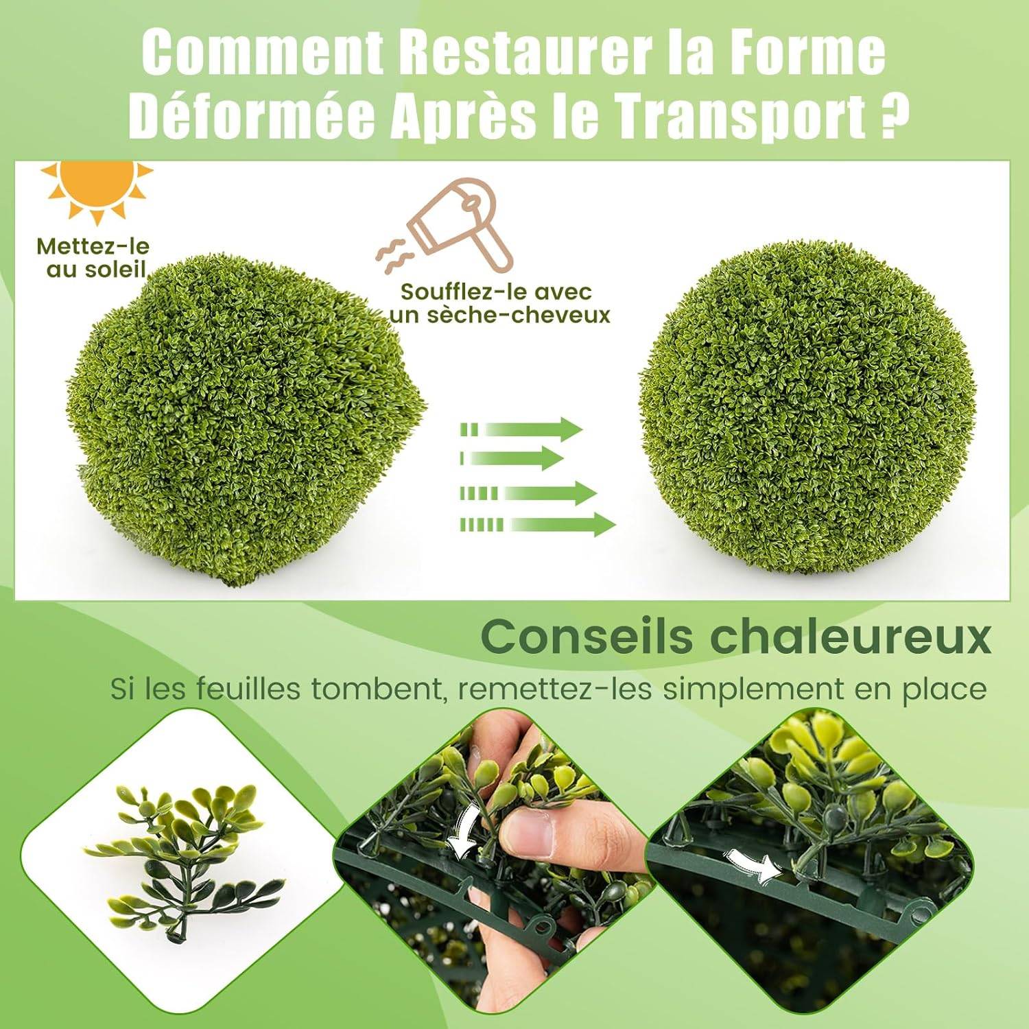 2 Boules de Buis Artificielles 50 cm Résistantes aux UV, Plantes en Boules de Faux Sphères Végétales, Vert - Image 6