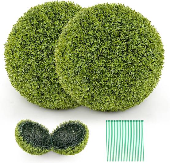 2 Boules de Buis Artificielles 50 cm Résistantes aux UV, Plantes en Boules de Faux Sphères Végétales, Vert - Image 1