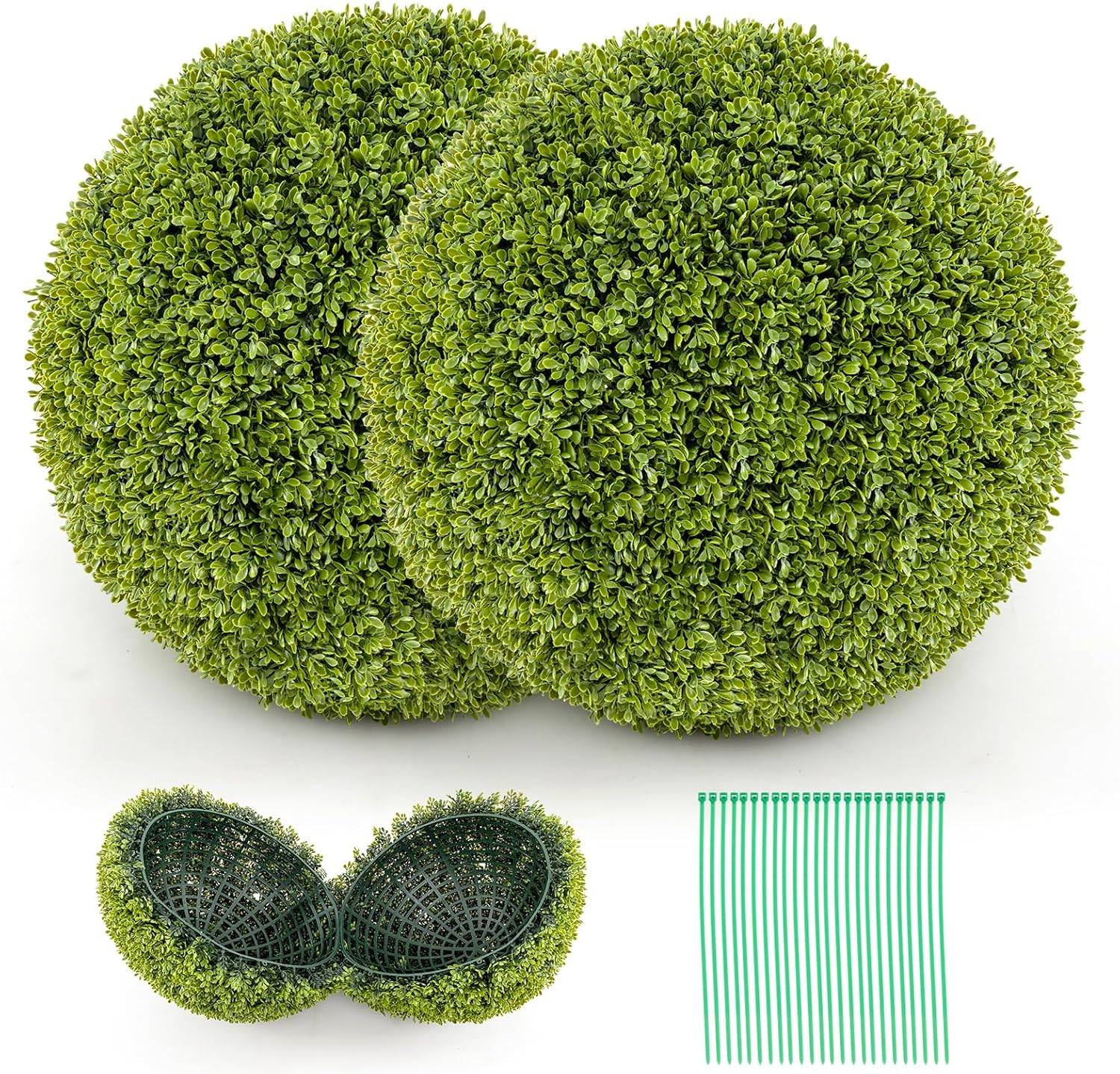 2 Boules de Buis Artificielles 50 cm Résistantes aux UV, Plantes en Boules de Faux Sphères Végétales, Vert - Image 1