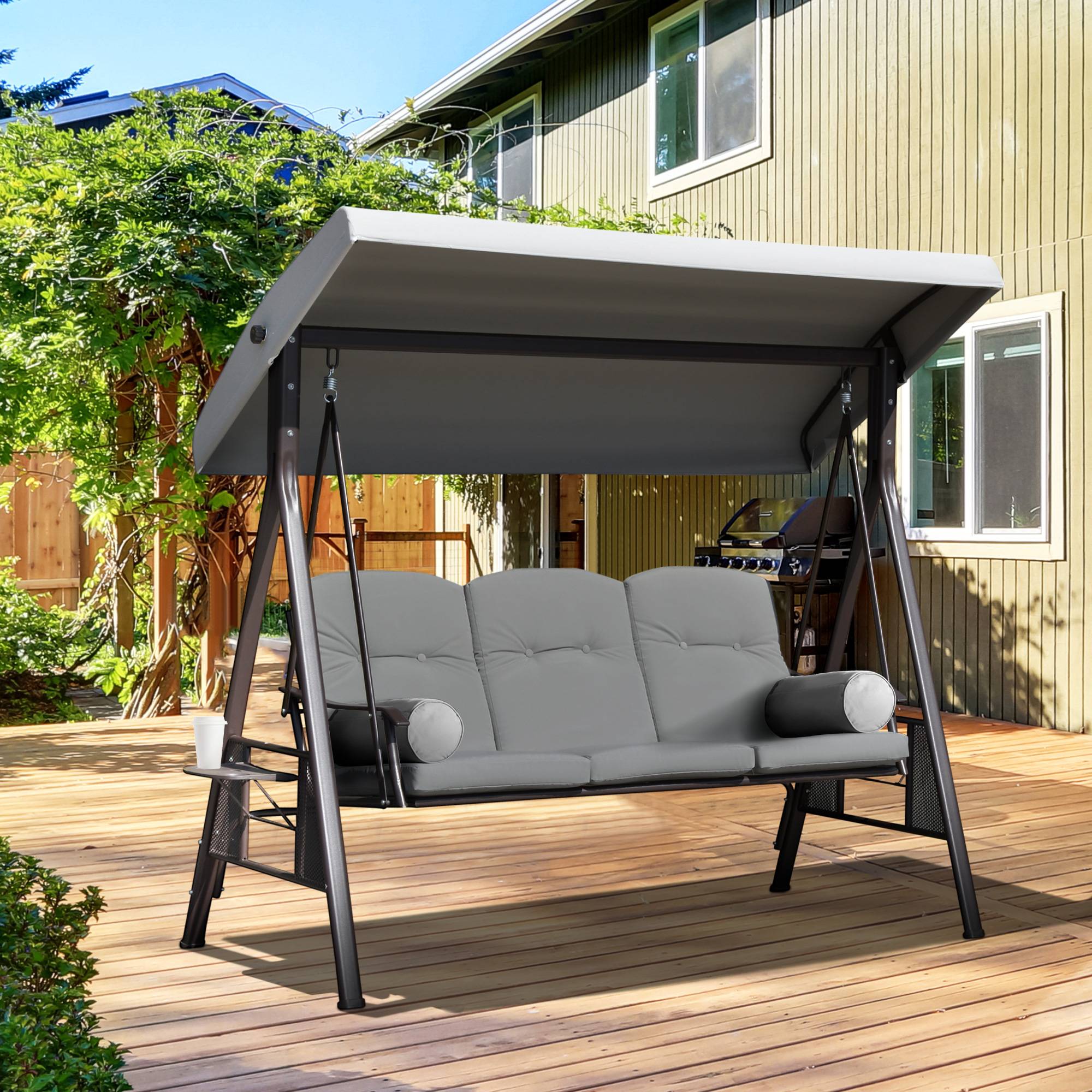 Balancelle de jardin 3 places métal terrasse toit inclinable 206cm gris - ComfortXL Outdoor Living - Image 3