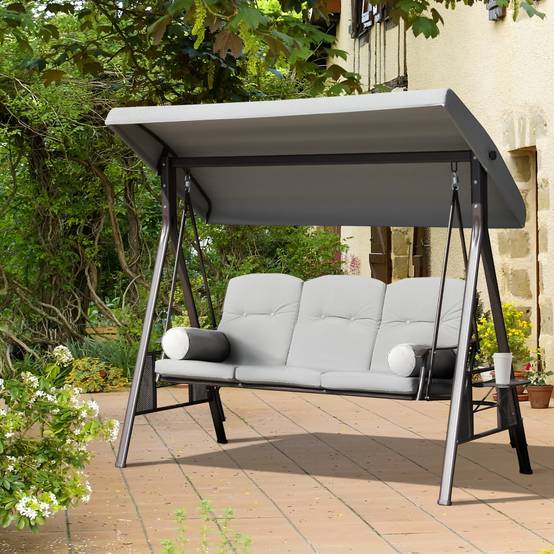 Balancelle de jardin 3 places métal terrasse toit inclinable 206cm gris - ComfortXL Outdoor Living - Image 4