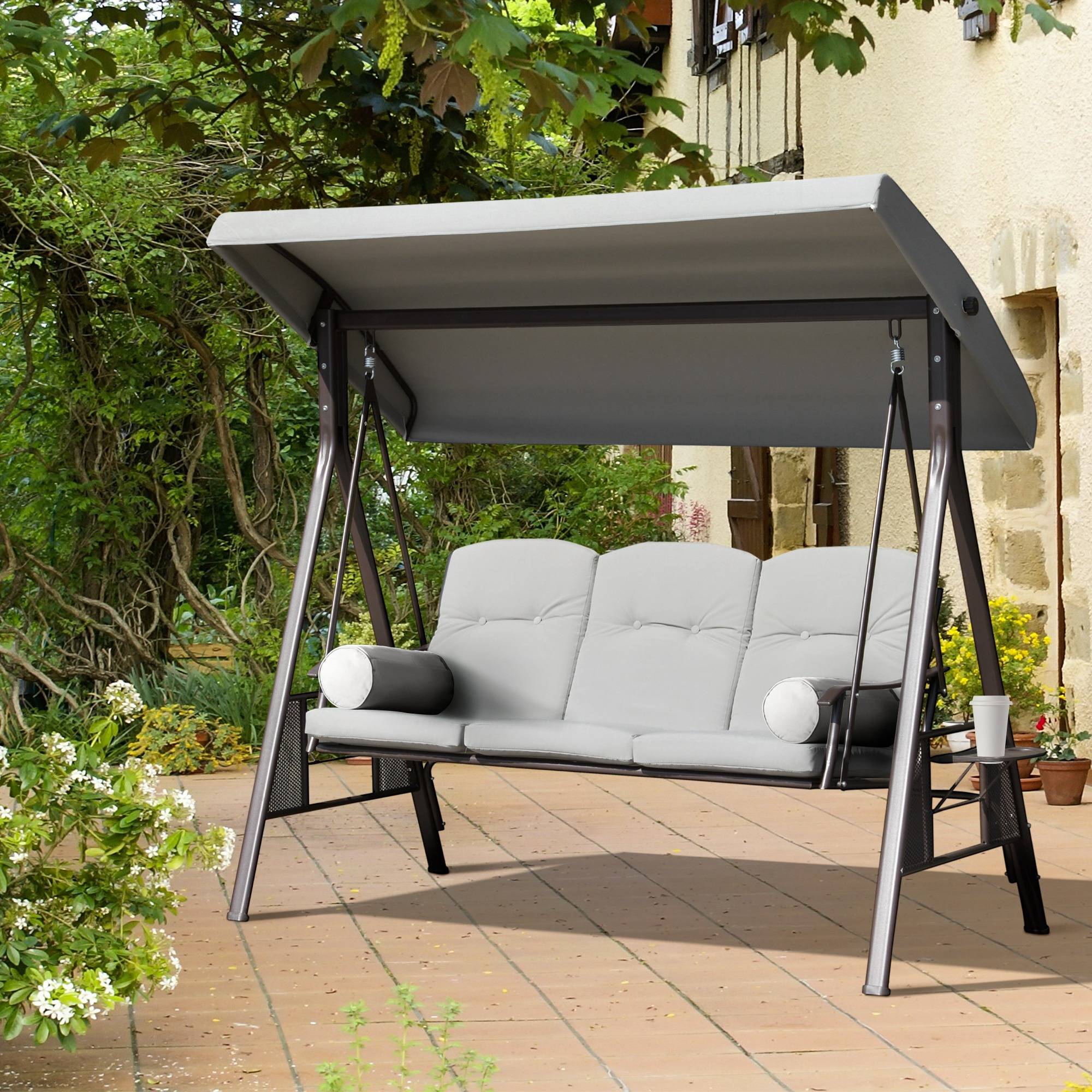 Balancelle de jardin 3 places métal terrasse toit inclinable 206cm gris - ComfortXL Outdoor Living - Image 4