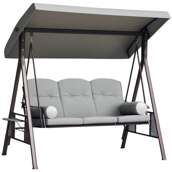Balancelle de jardin 3 places métal terrasse toit inclinable 206cm gris - ComfortXL Outdoor Living - Image 1