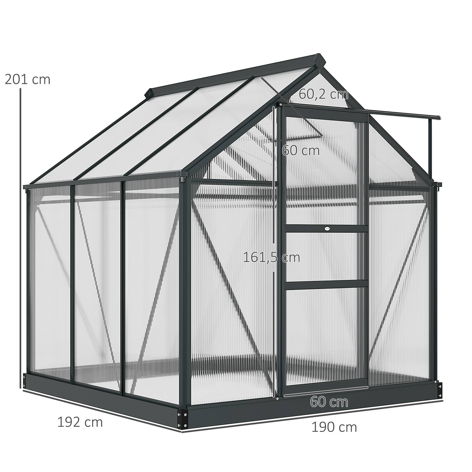Outsunny - Serre de jardin alu polycarbonate 3,65m² - 1,9x1,92x2,01m - lucarne porte coulissante fondation incluse - Outsunny - Image 3