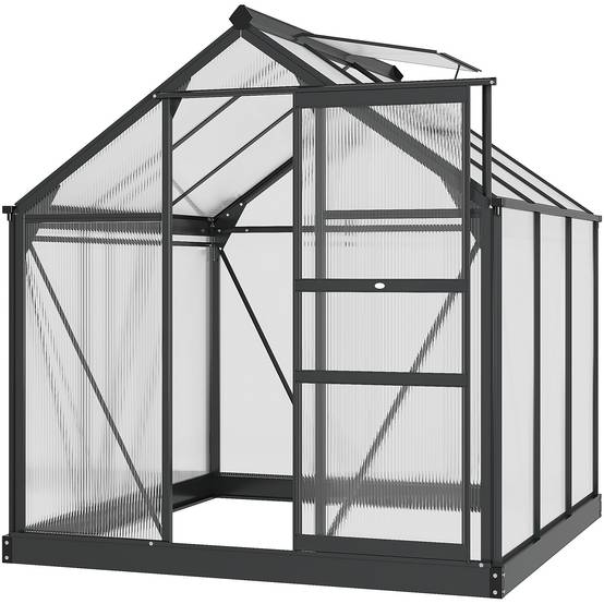 Outsunny - Serre de jardin alu polycarbonate 3,65m² - 1,9x1,92x2,01m - lucarne porte coulissante fondation incluse - Outsunny - Image 1