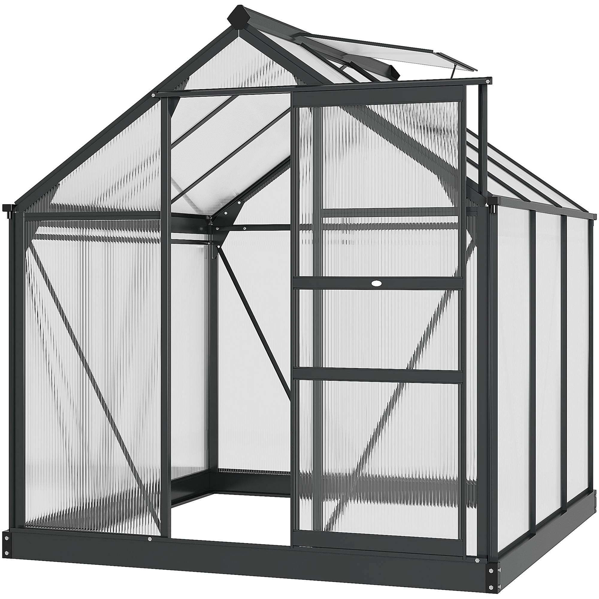 Outsunny - Serre de jardin alu polycarbonate 3,65m² - 1,9x1,92x2,01m - lucarne porte coulissante fondation incluse - Outsunny - Image 1