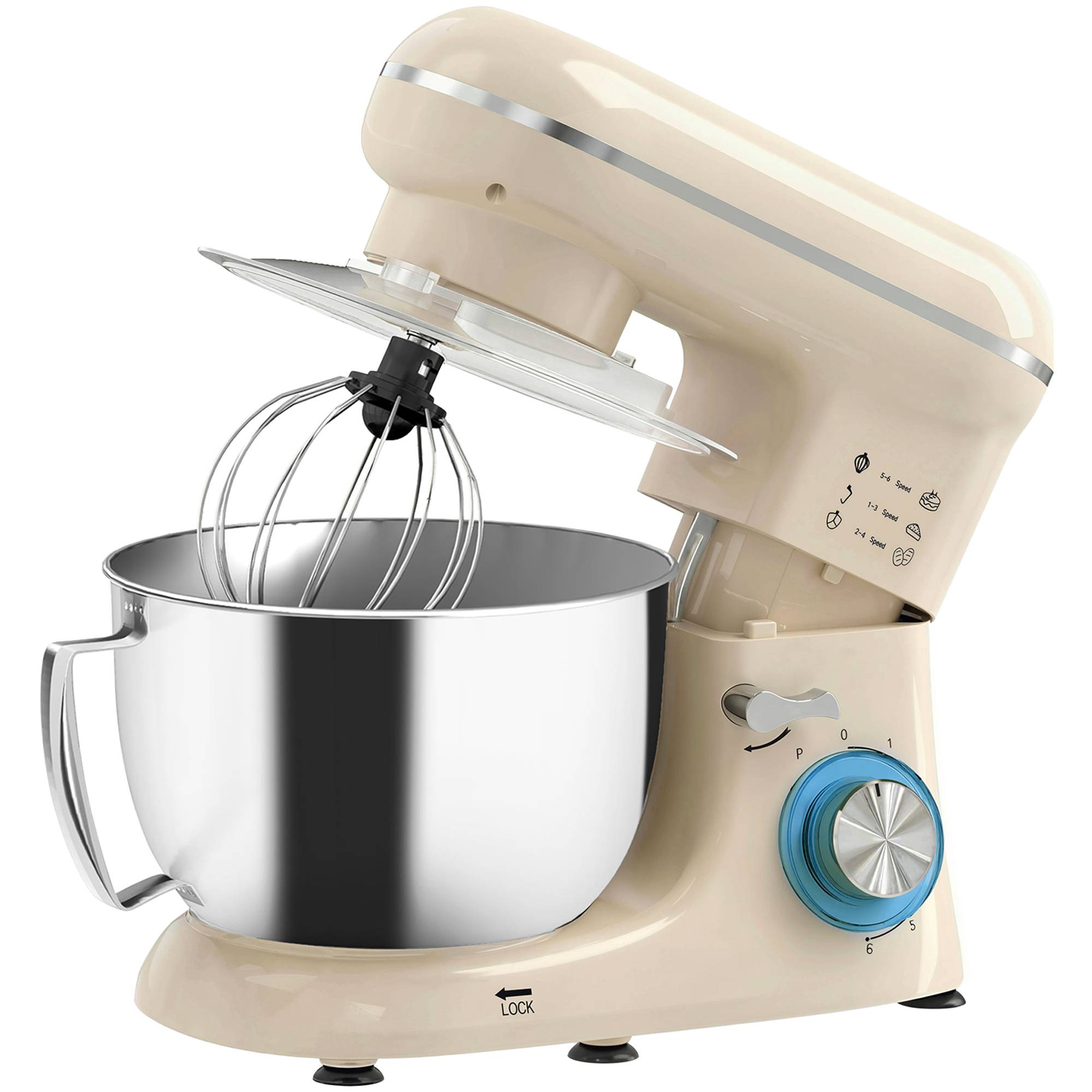 Robot pâtissier 1300W, pétrin pro 4,5L bol inox, vitesses 6+P et fonction pulse, beige - Image 2