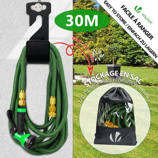 Vounot - Tuyau d’Arrosage Extensible 30m Renforce avec Accessoires vert - Image 5
