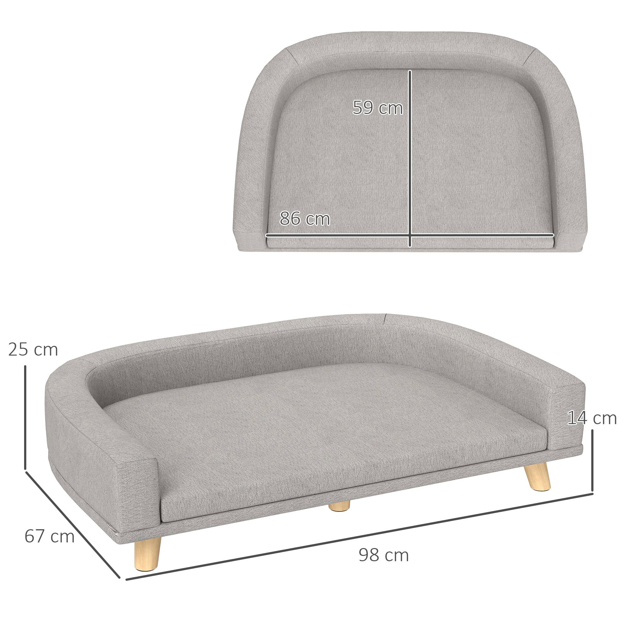 Canapé pour chien grand lit surélevé pour chien coussin lavable cadre en bois tissu polyester 98 x 67 x 25 cm gris - Image 5