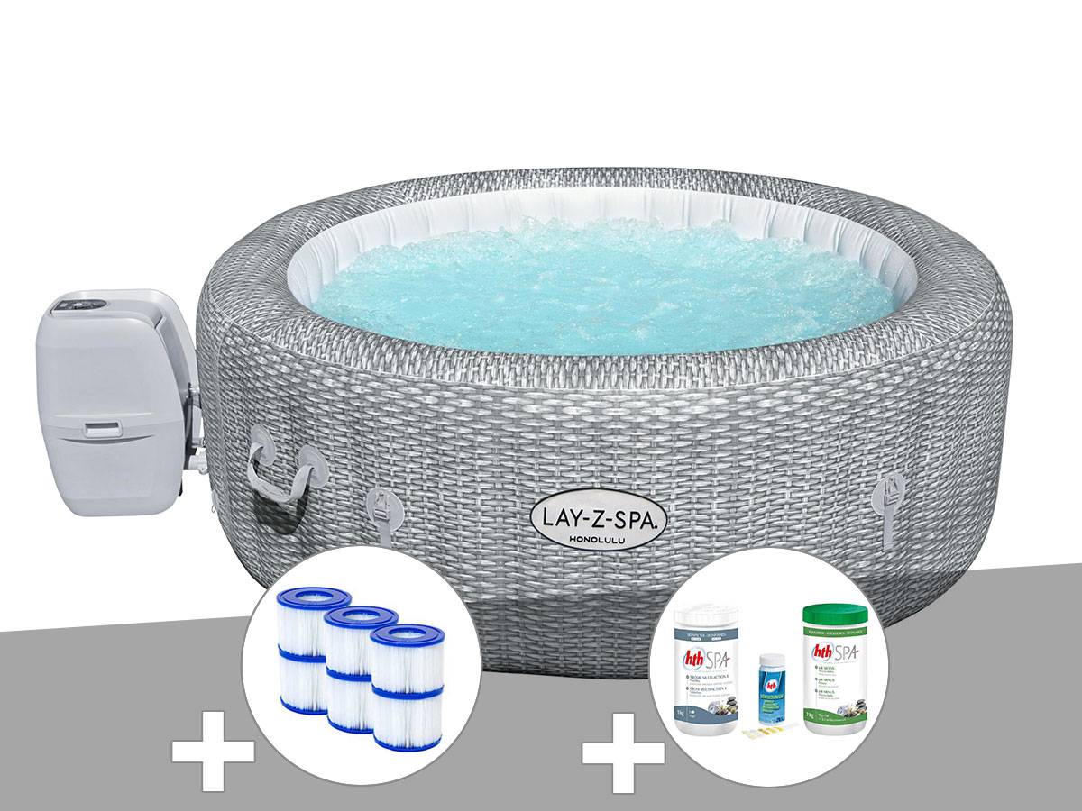 Bestway - Kit spa gonflable Bestway Lay-Z-Spa Honolulu rond Airjet 4/6 places + 6 filtres + Kit traitement brome