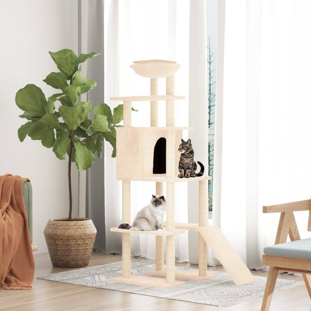 Arbre à Chat Hamac Sisal Échelle Crème 166cm pour Chat Grimpeur Durable - ComfortXL Outdoor Living - Image 1