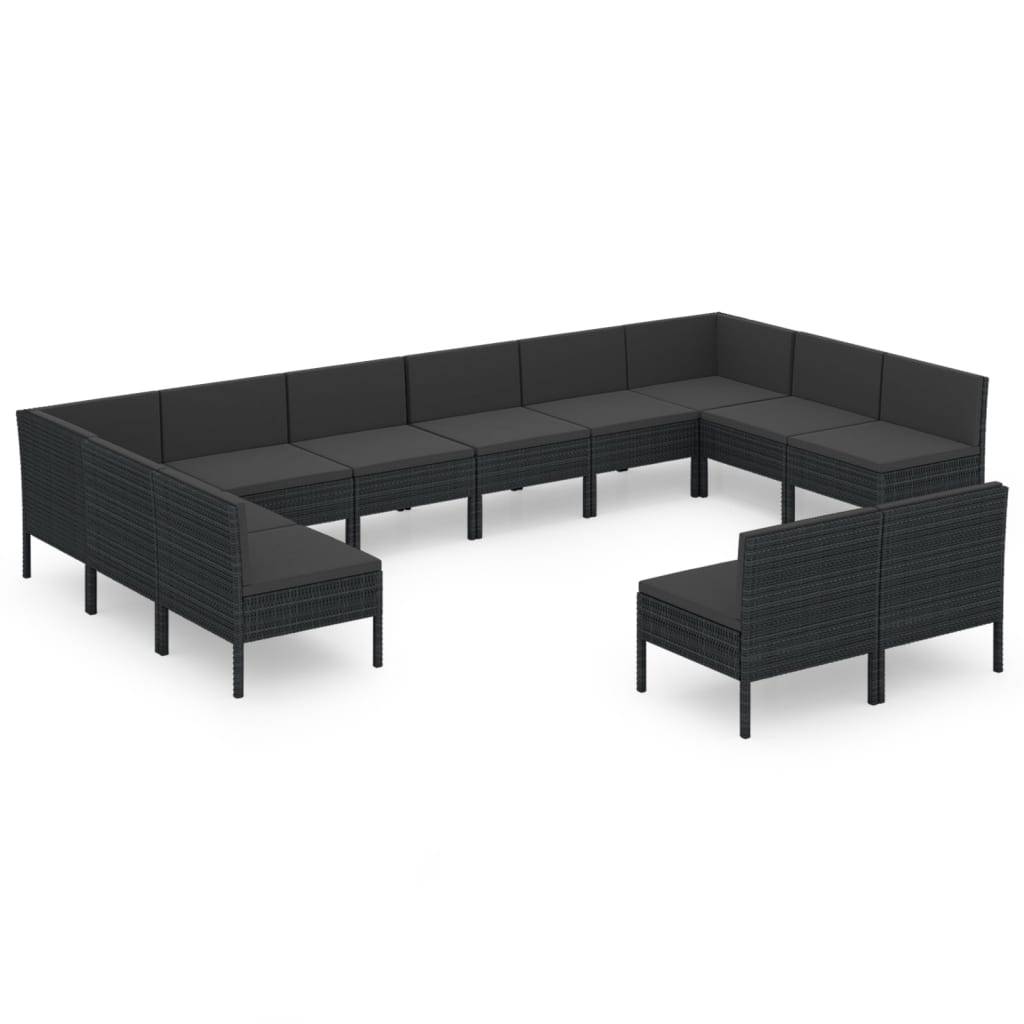 Helloshop26 - Salon de jardin meuble d'extérieur ensemble de mobilier 12 pièces avec coussins résine tressée noir - Imagen 1
