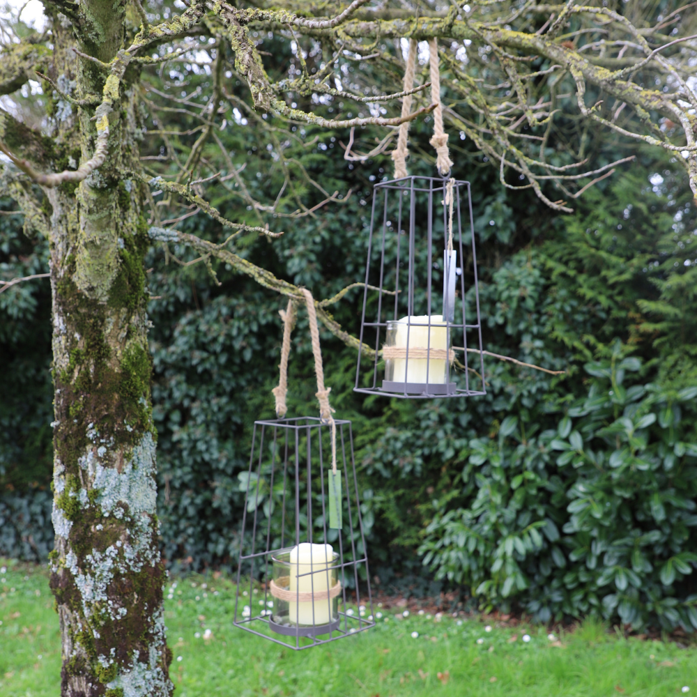 Lanterne jardin extérieur à poser bougie ancienne métal noir 36cm Chemin de campagne - Imagen 6