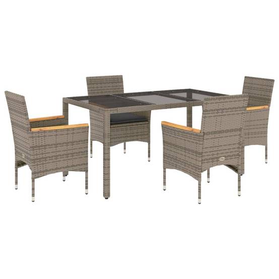 Salon de Jardin 4 Personnes Résine Grise Table Verre 150cm et Chaises Finition Bois – ComfortXL Outdoor Living - Image 2