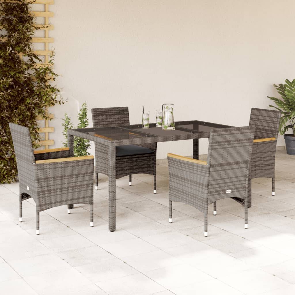 Salon de Jardin 4 Personnes Résine Grise Table Verre 150cm et Chaises Finition Bois – ComfortXL Outdoor Living