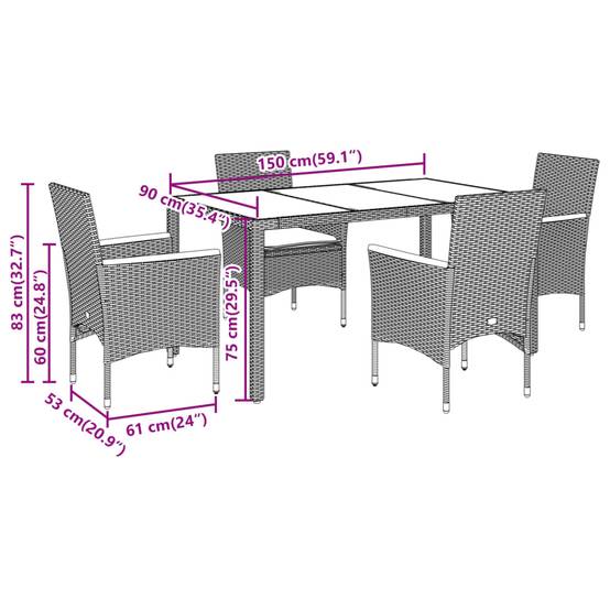 Salon de Jardin 4 Personnes Résine Grise Table Verre 150cm et Chaises Finition Bois – ComfortXL Outdoor Living - Image 7