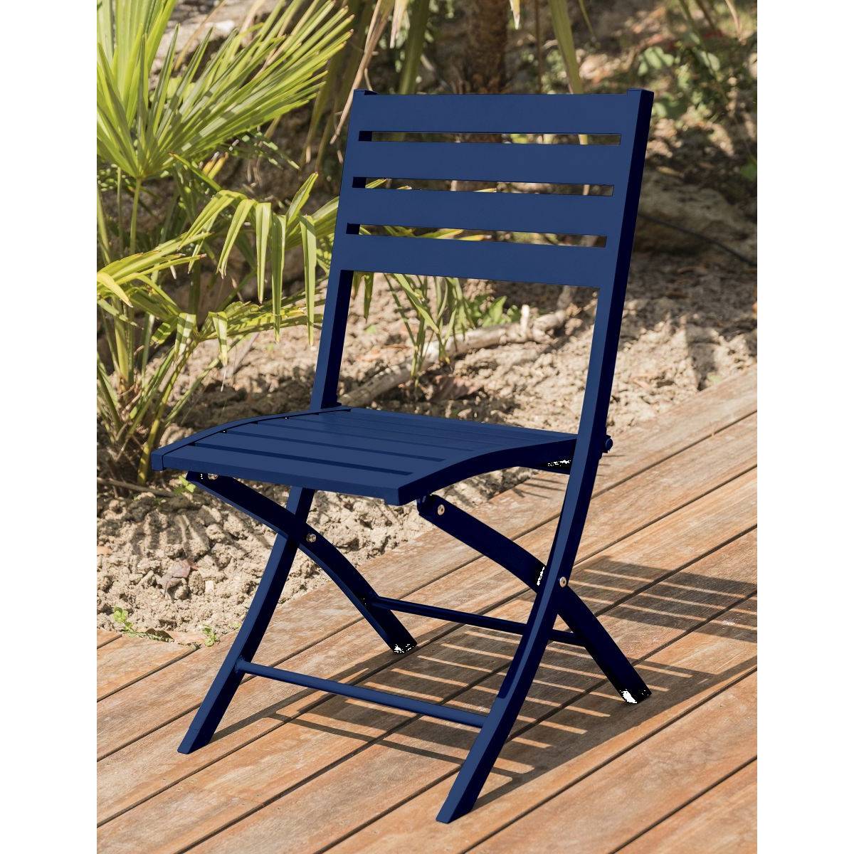 Paris Prix - Table de Jardin Pliante & 4 Chaises "Marius" 140cm Bleu Marine - Imagen 4