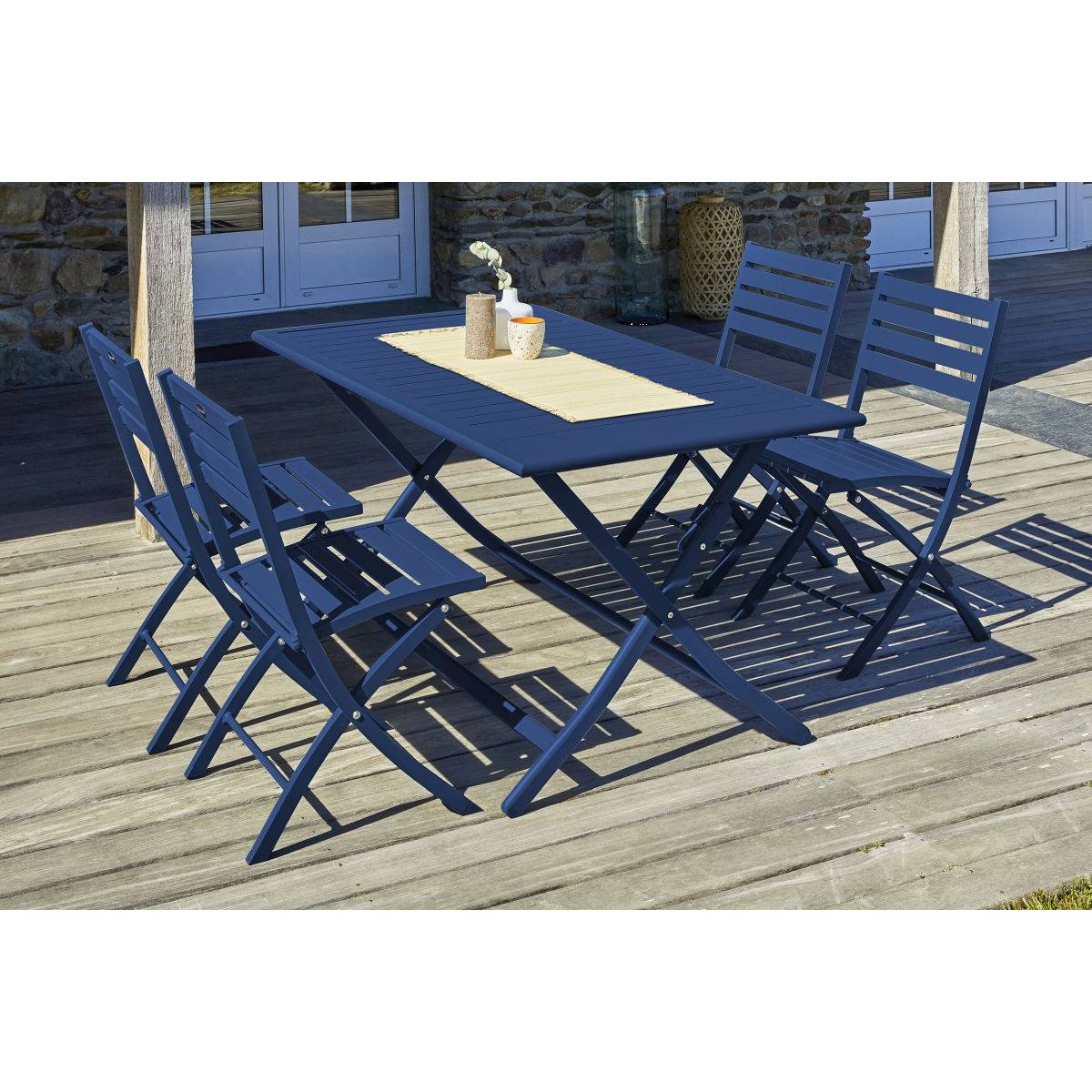 Paris Prix - Table de Jardin Pliante & 4 Chaises "Marius" 140cm Bleu Marine - Imagen 7