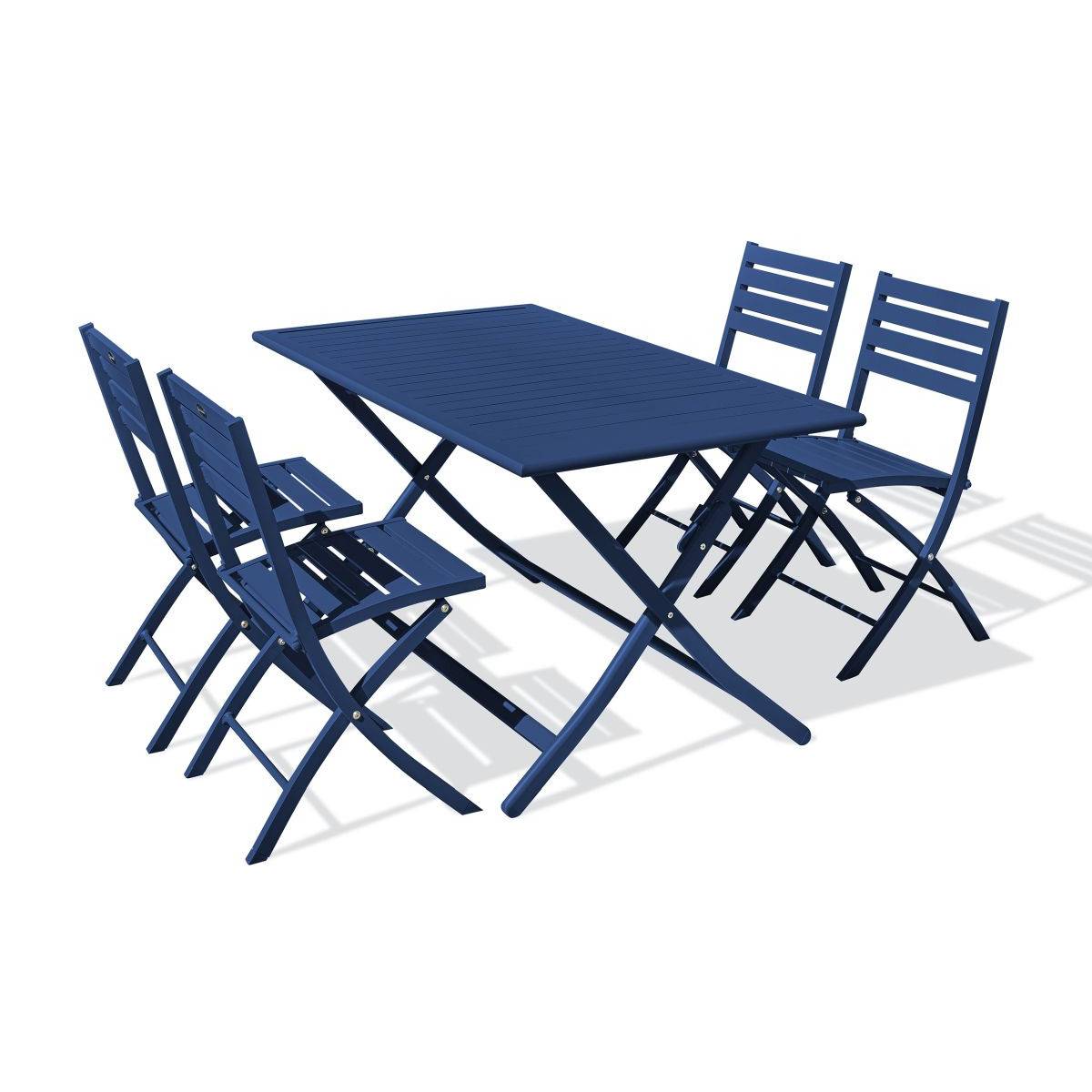 Paris Prix - Table de Jardin Pliante & 4 Chaises "Marius" 140cm Bleu Marine - Imagen 2