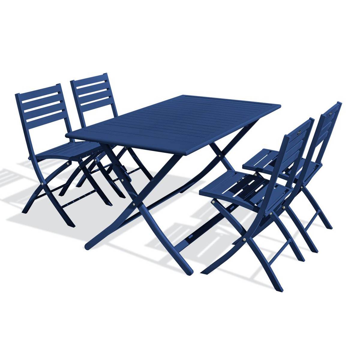 Paris Prix - Table de Jardin Pliante & 4 Chaises "Marius" 140cm Bleu Marine - Imagen 1