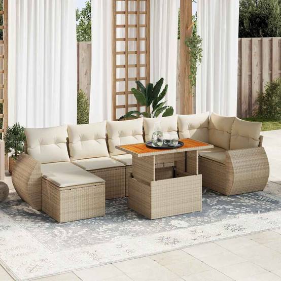 Salon de terrasse 8 éléments modulable en résine tressée avec rangement pratique Beige – ComfortXL Outdoor Living - Image 1