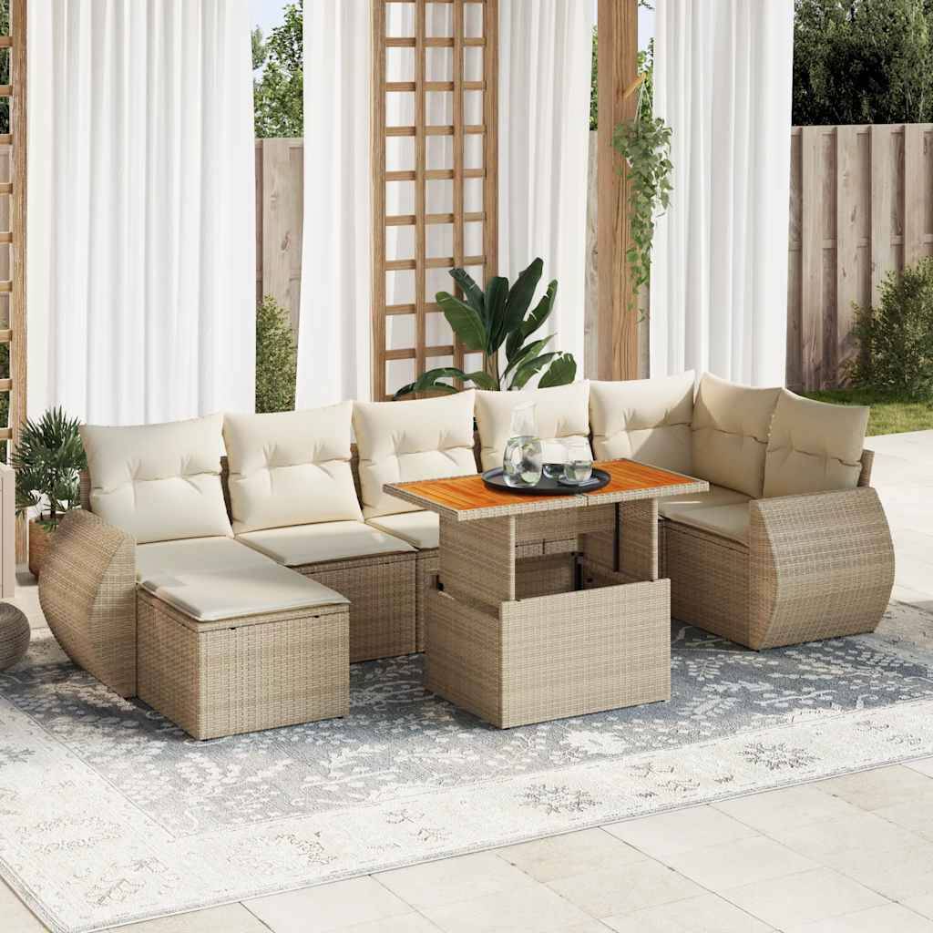 Salon de terrasse 8 éléments modulable en résine tressée avec rangement pratique Beige – ComfortXL Outdoor Living - Image 1