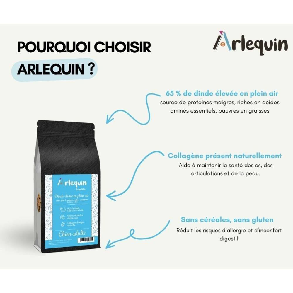 CROQUETTE CHIEN SUPERFOOD - SANS CÉRÉALES - ARLEQUIN IRRÉSISTIBLE - Dinde élevée en plein air 12 kg - Imagen 3