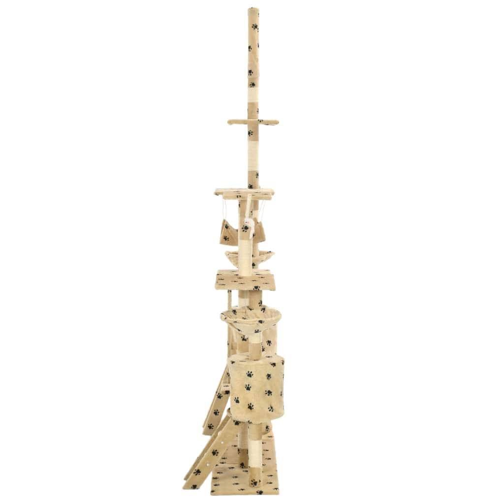 Helloshop26 - Arbre à chat griffoir grattoir niche jouet animaux peluché 230-250 cm empreintes de pattes beige - Imagen 4