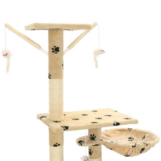 Helloshop26 - Arbre à chat griffoir grattoir niche jouet animaux peluché 230-250 cm empreintes de pattes beige - Image 5