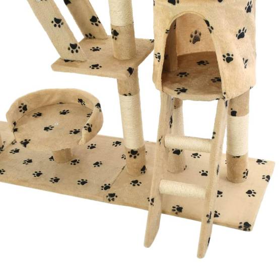 Helloshop26 - Arbre à chat griffoir grattoir niche jouet animaux peluché 230-250 cm empreintes de pattes beige - Image 7