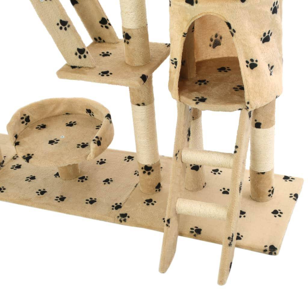 Helloshop26 - Arbre à chat griffoir grattoir niche jouet animaux peluché 230-250 cm empreintes de pattes beige - Imagen 7