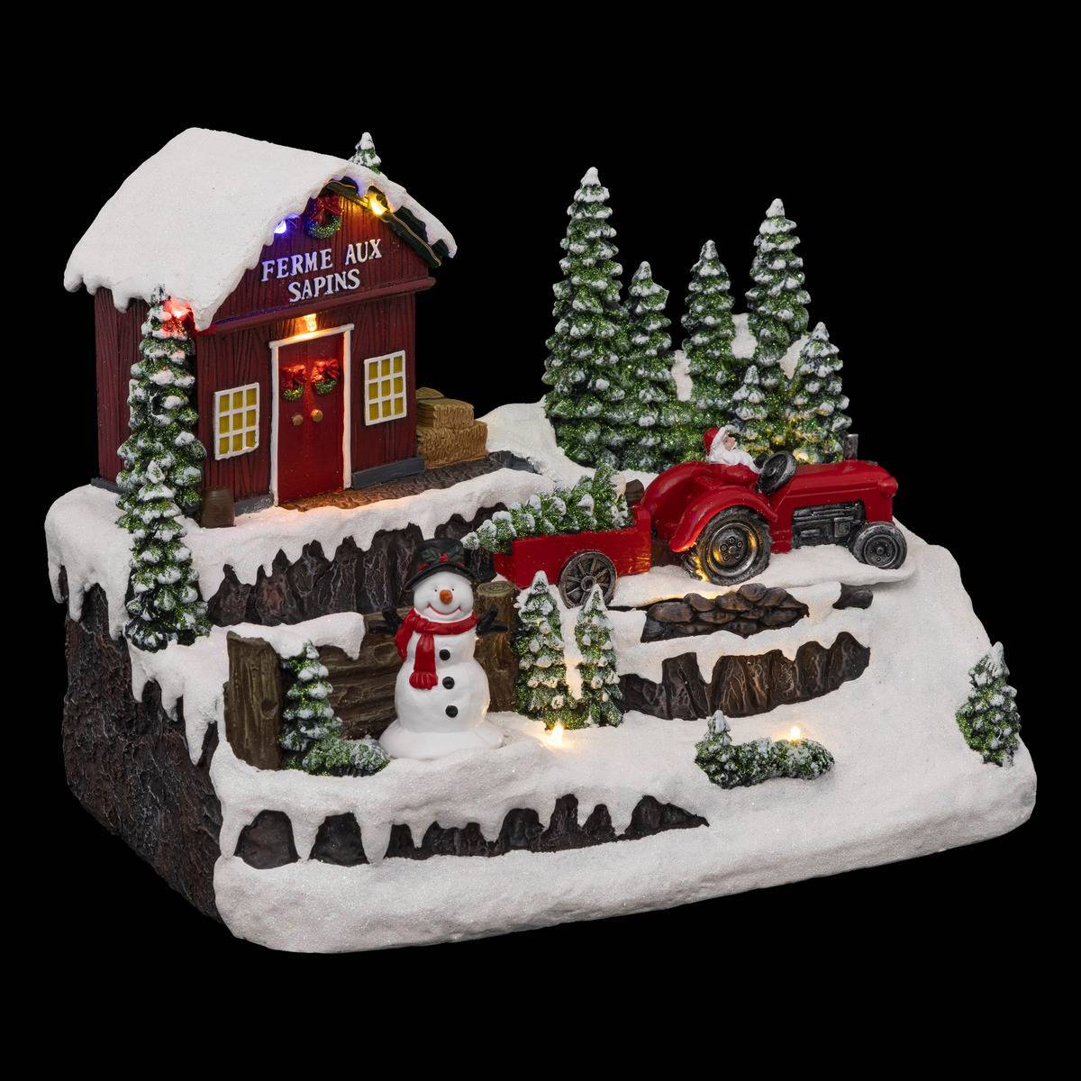 Feeric Christmas - Village lumineux bonhomme de neige et tracteur 10 LED H.23cm musical - Feeric Lights & Christmas - Imagen 1