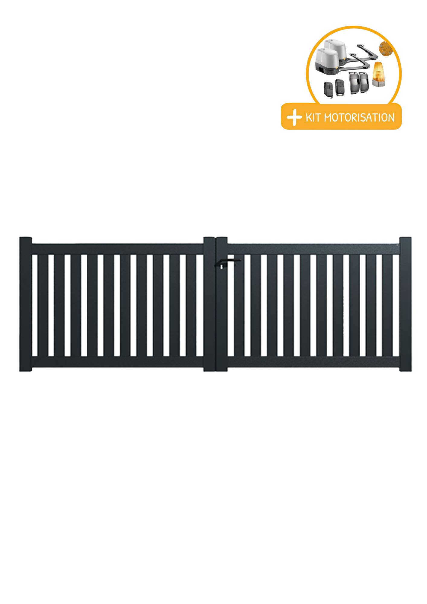 Portail Packit - Portail alu battant ajouré en kit +MOT dim. L.4000 (entre piliers) X H.1200 mmMOT LOCKYVIA (à bras)  Gris (RAL 7016)