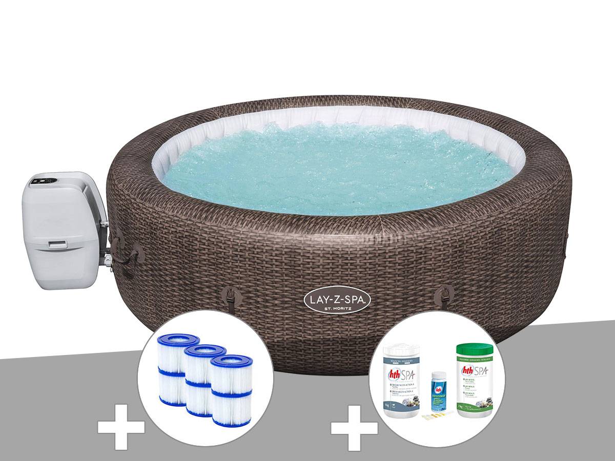 Bestway - Kit spa gonflable Bestway Lay-Z-Spa St Moritz rond Airjet 5/7 places + 6 filtres + Kit traitement brome