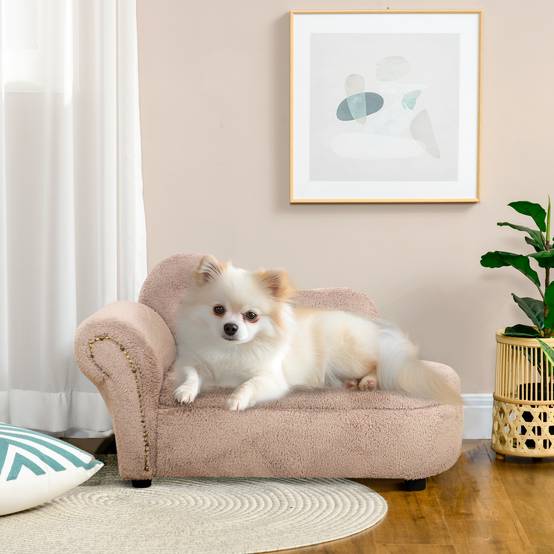 Canapé surélevé chien bois effet velours intérieur coffre intégré beige 80x40x46cm - ComfortXL Outdoor Living - Image 3