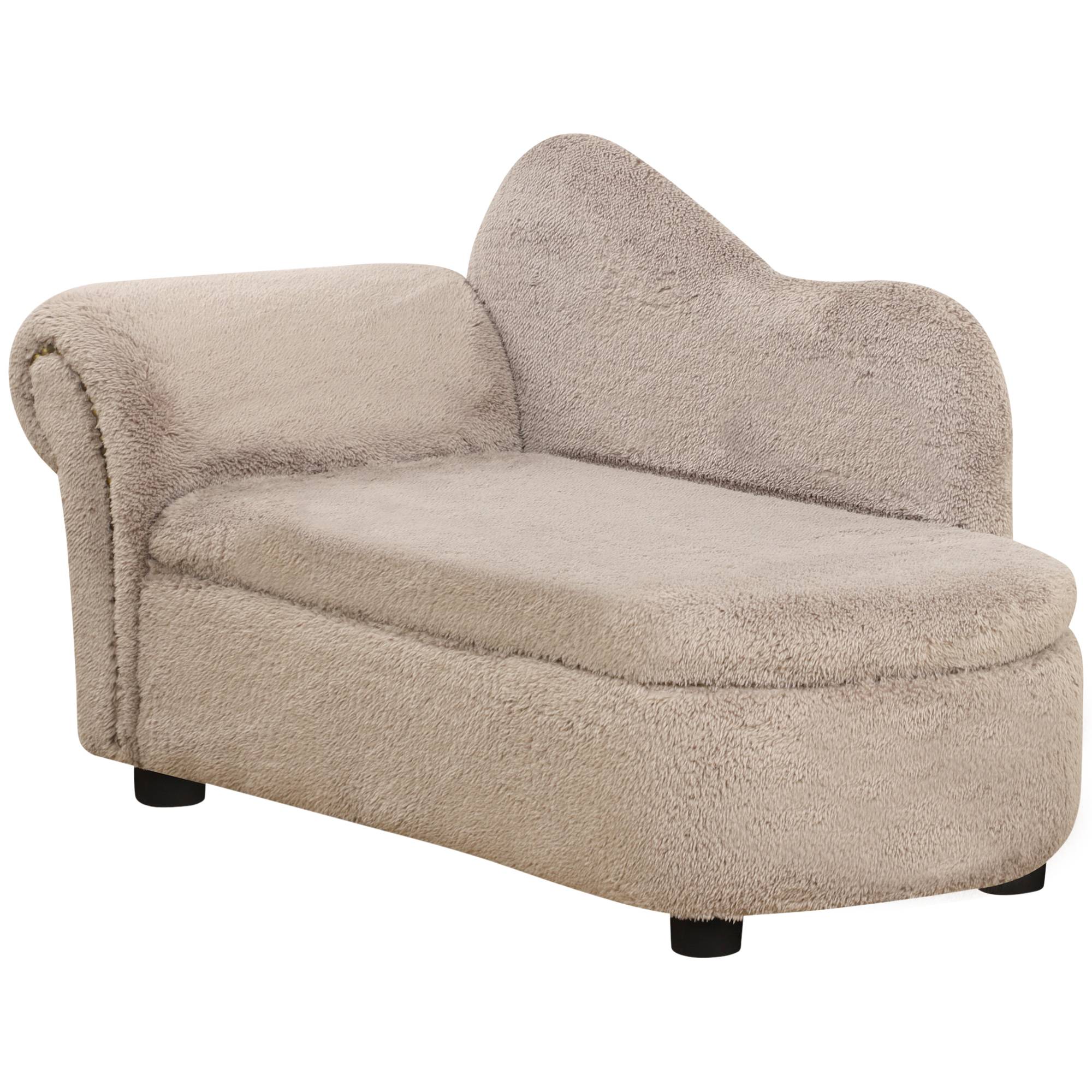 Canapé surélevé chien bois effet velours intérieur coffre intégré beige 80x40x46cm - ComfortXL Outdoor Living - Image 2