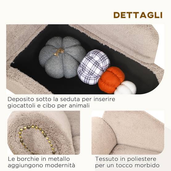 Canapé surélevé chien bois effet velours intérieur coffre intégré beige 80x40x46cm - ComfortXL Outdoor Living - Image 7