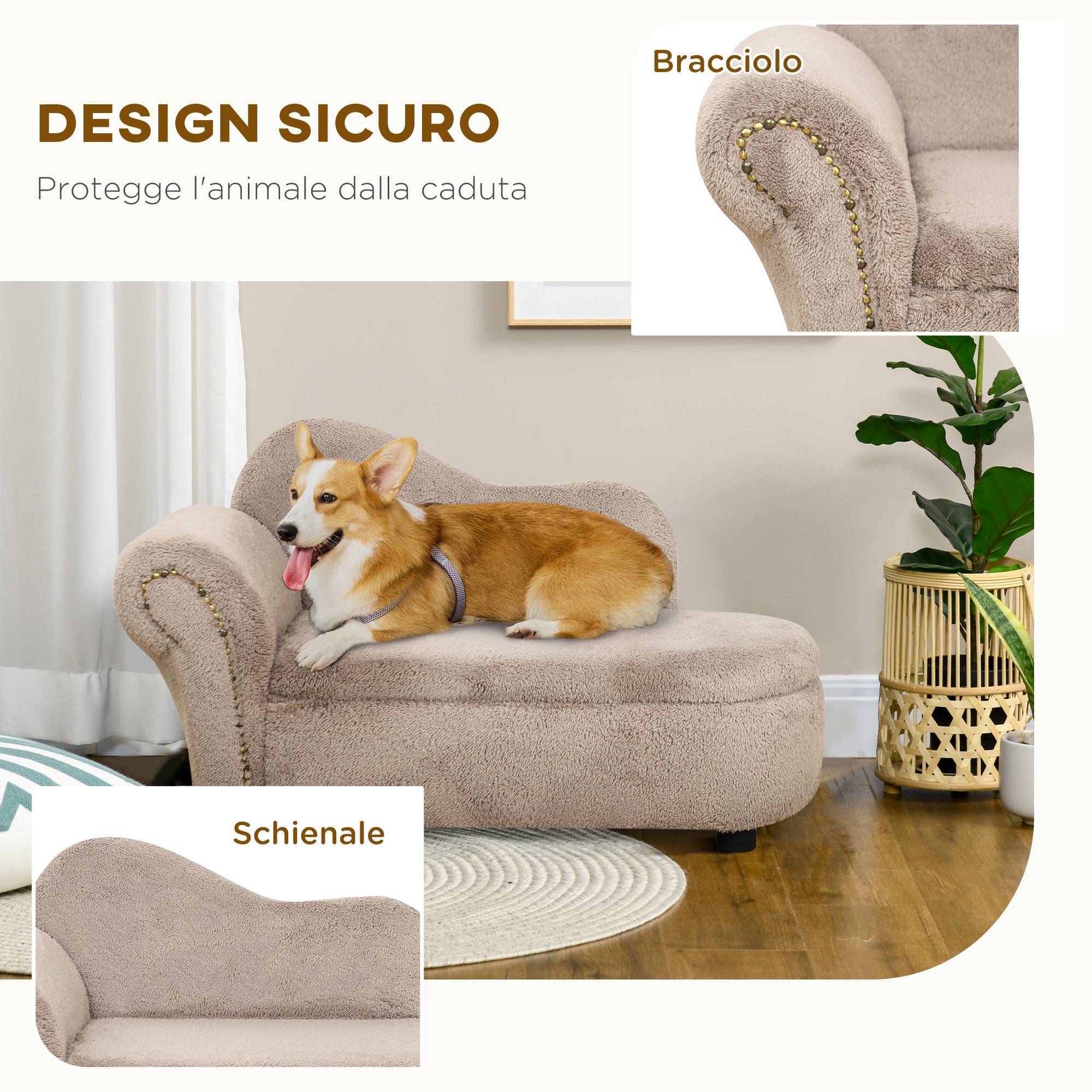 Canapé surélevé chien bois effet velours intérieur coffre intégré beige 80x40x46cm - ComfortXL Outdoor Living - Image 8
