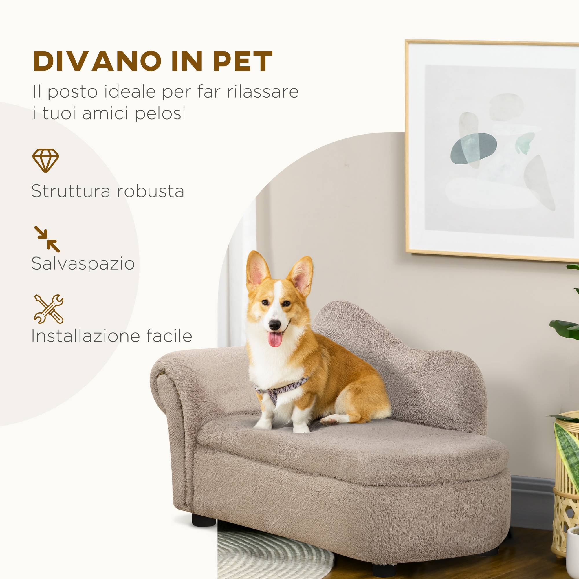 Canapé surélevé chien bois effet velours intérieur coffre intégré beige 80x40x46cm - ComfortXL Outdoor Living - Image 9