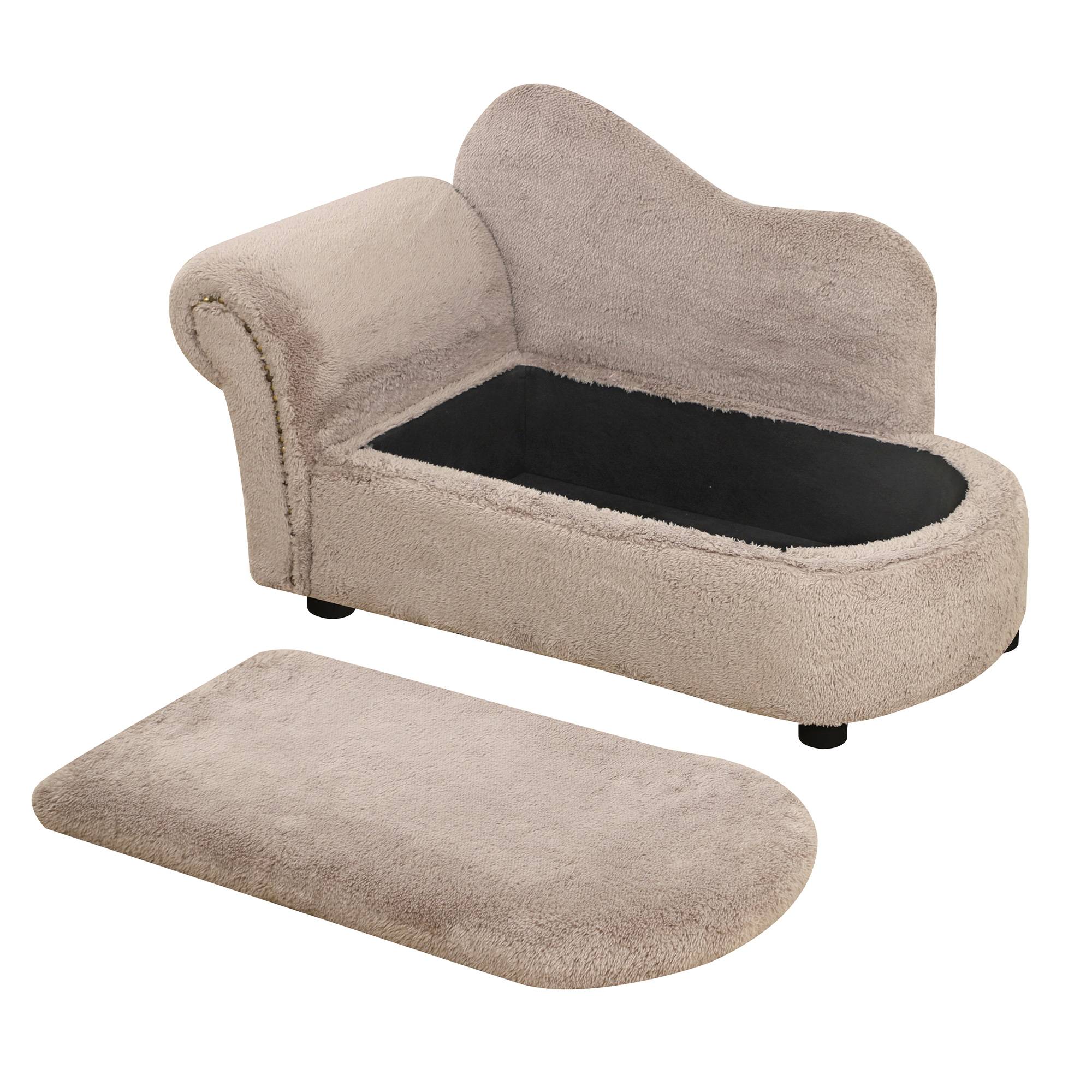 Canapé surélevé chien bois effet velours intérieur coffre intégré beige 80x40x46cm - ComfortXL Outdoor Living - Image 10
